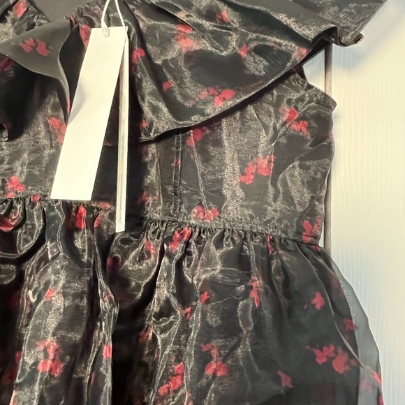 NWT ⭐️ GANNI Ruffled Organza Peplum Midi Dress Black US 4 - Picture 9 of 12